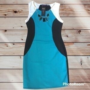 💋 New Color block Career Dress with necklace